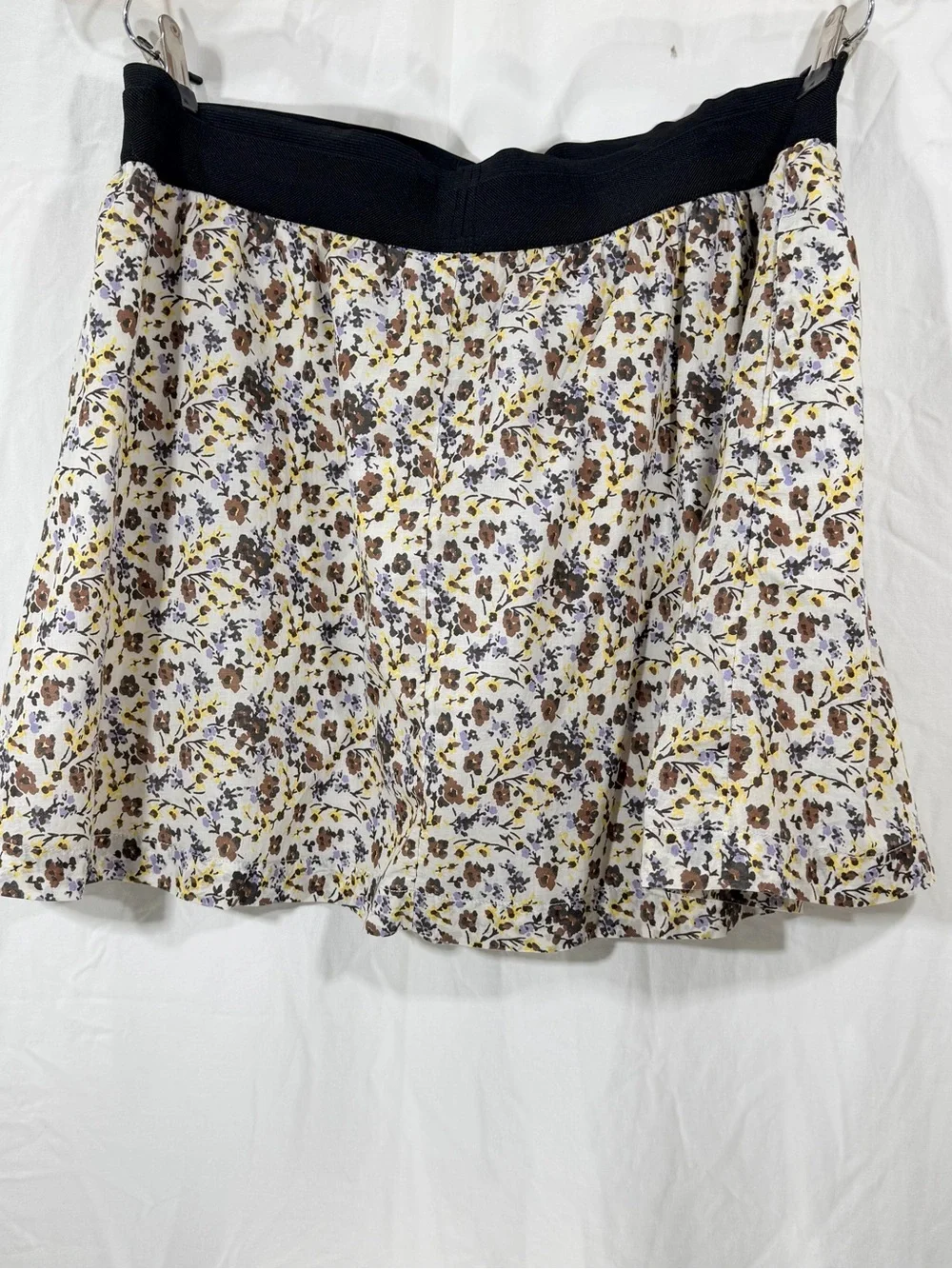 Old Navy Cream Floral Skater Skirt with Black Waistband